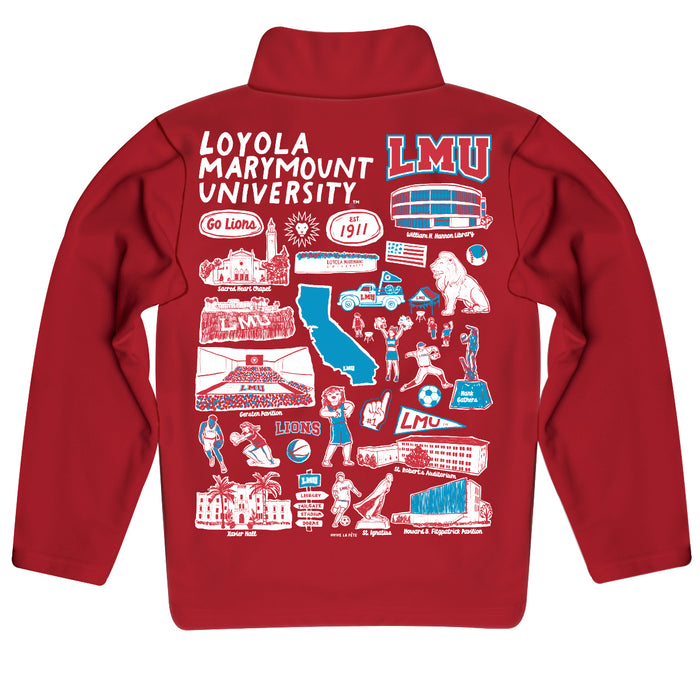 Loyola Marymount Lions Hand Sketched Vive La Fete Impressions Artwork Red Boys Quarter Zip Pullover V1 - Vive La Fête - Online Apparel Store