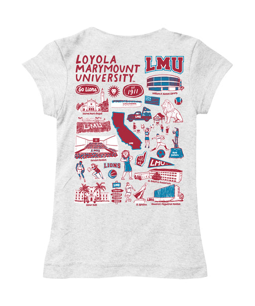 Loyola Marymount Lions Hand Sketched Vive La Fete Impressions Artwork White Girls Cotton Short Sleeve Tee - Vive La Fête - Online Apparel Store