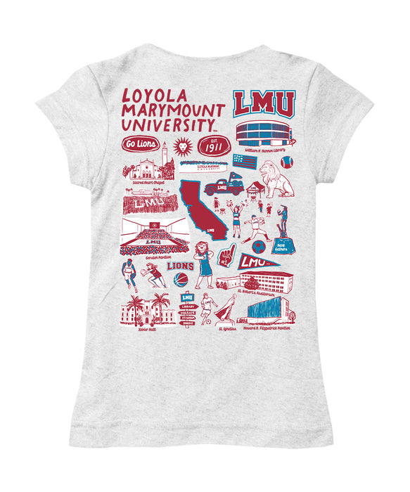 Loyola Marymount Lions Hand Sketched Vive La Fete Impressions Artwork White Girls Cotton Short Sleeve Tee - Vive La Fête - Online Apparel Store