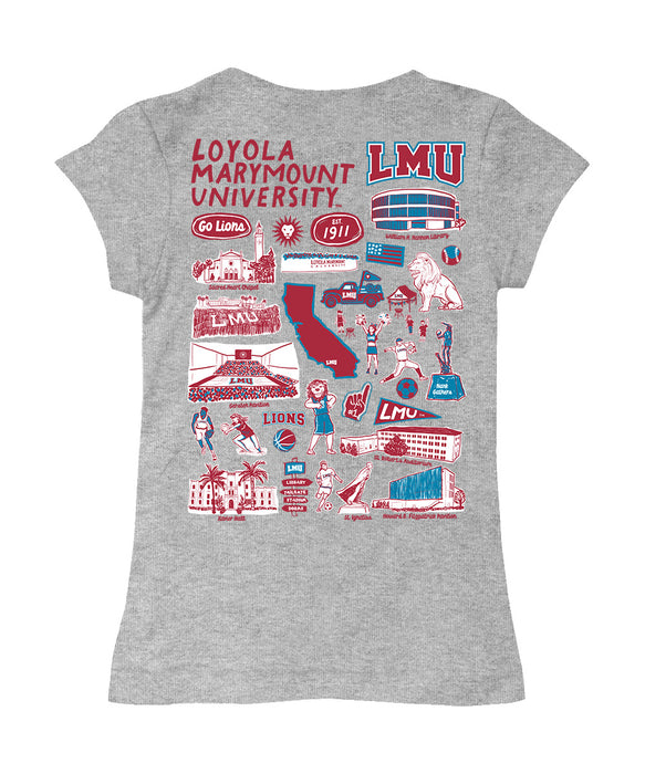 Loyola Marymount Lions Hand Sketched Vive La Fete Impressions Artwork Grey Girls Cotton Short Sleeve Tee - Vive La Fête - Online Apparel Store