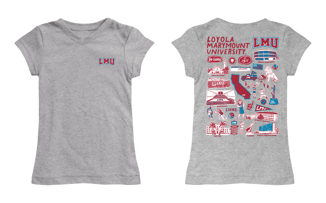 Loyola Marymount Lions Hand Sketched Vive La Fete Impressions Artwork Grey Girls Cotton Short Sleeve Tee - Vive La Fête - Online Apparel Store