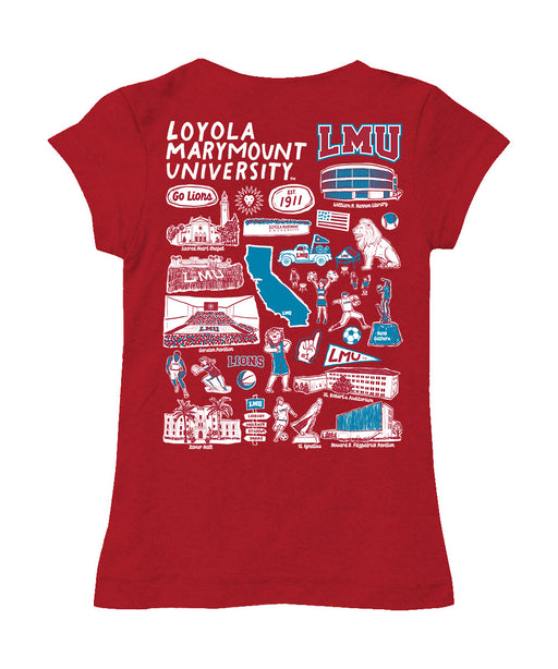 Loyola Marymount Lions Hand Sketched Vive La Fete Impressions Artwork Red Girls Cotton Short Sleeve Tee - Vive La Fête - Online Apparel Store