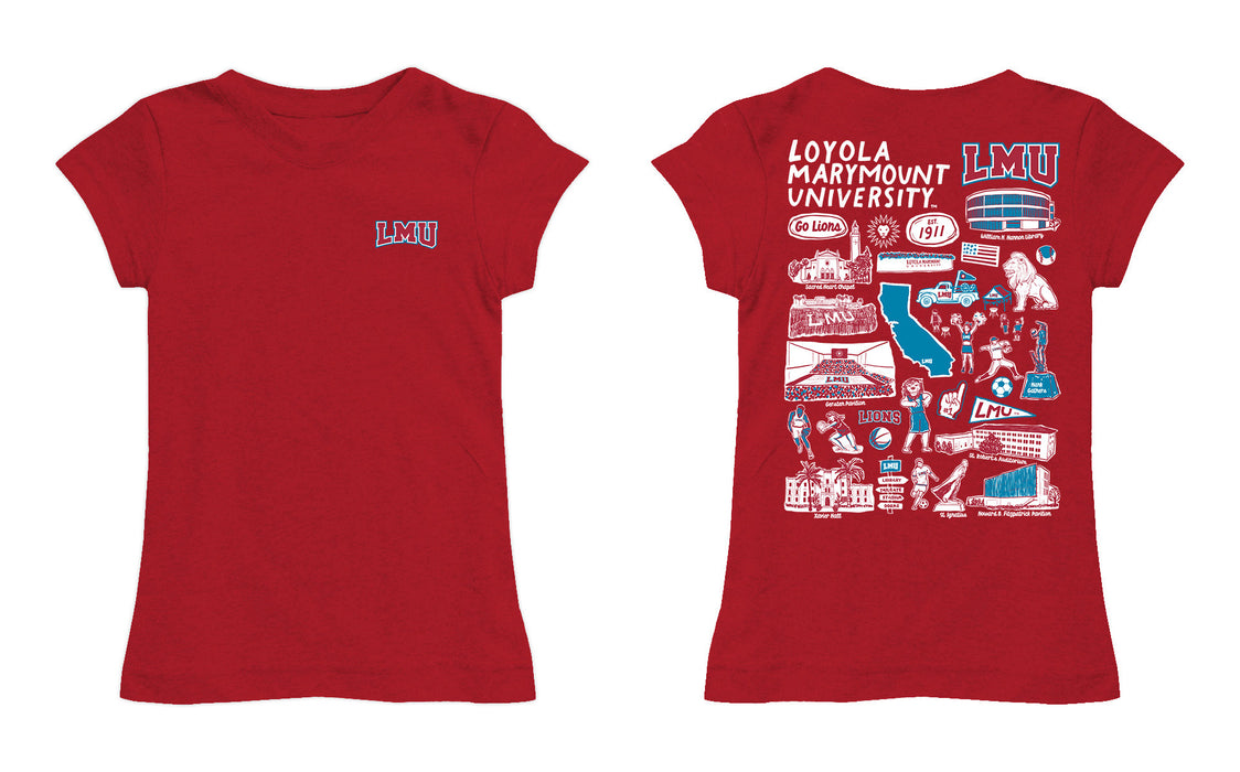 Loyola Marymount Lions Hand Sketched Vive La Fete Impressions Artwork Red Girls Cotton Short Sleeve Tee - Vive La Fête - Online Apparel Store