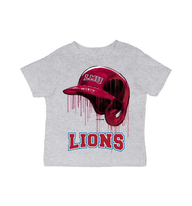 Loyola Marymount Lions Original Dripping Baseball Helmet Grey Cotton T-Shirt  by Vive La Fete