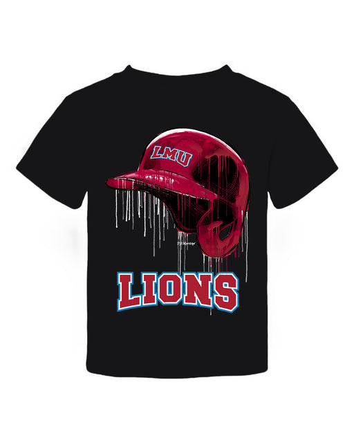 Loyola Marymount Lions Original Dripping Baseball Helmet Black T-Shirt Cotton by Vive La Fete
