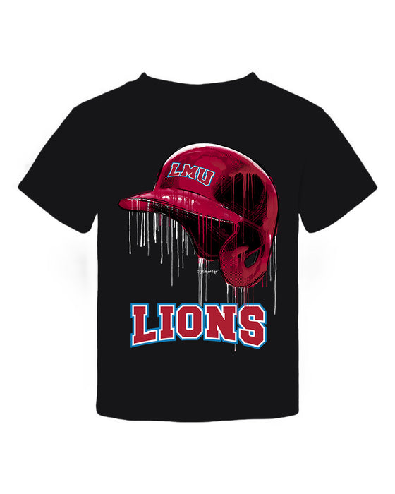 Loyola Marymount Lions Original Dripping Baseball Helmet Black T-Shirt Cotton by Vive La Fete