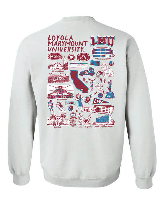 Loyola Marymount Lions Hand Sketched Artwork Gray Crewneck Sweatshirt for Women - Vive La Fête - Online Apparel Store