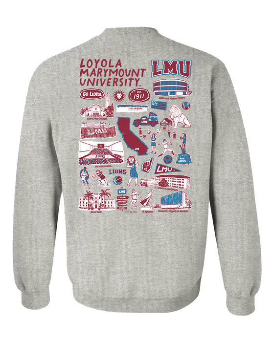 Loyola Marymount Lions Hand Sketched Artwork Gray Crewneck Sweatshirt for Women - Vive La Fête - Online Apparel Store
