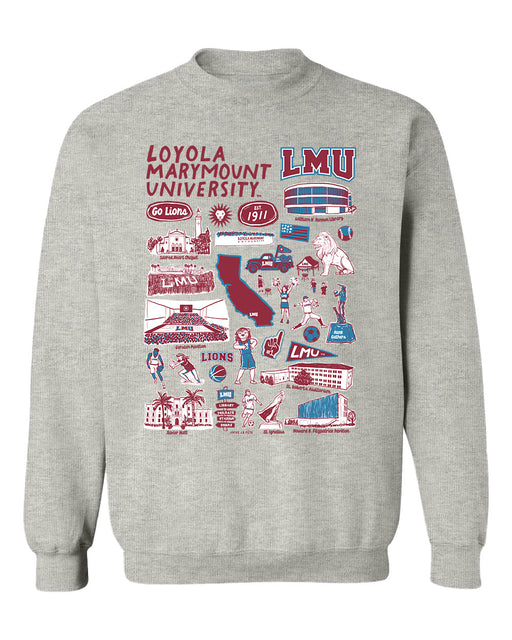 Loyola Marymount Lions Hand Sketched Vive La Fete Impressions Grey Cotton Crewneck Sweatshirt for Women