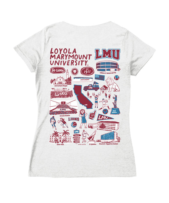 Loyola Marymount Lions Hand Sketched Vive La Fete Impressions Artwork Red Women Cotton Short Sleeve V-Neck Tshirt