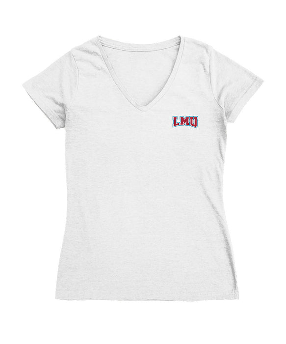 Loyola Marymount Lions Hand Sketched Vive La Fete Impressions Artwork White Women Cotton Short Sleeve V-Neck Tshirt