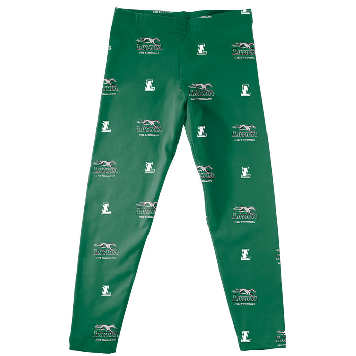 Loyola Maryland Greyhounds Vive La Fete Girl Game Day All Over Two Logos Elastic Waist Classic Play Green Legging Tights