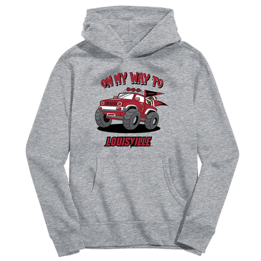 University of Louisville Cardinals On My Way Monster Truck Heather Grey Cotton Youth Hoodie