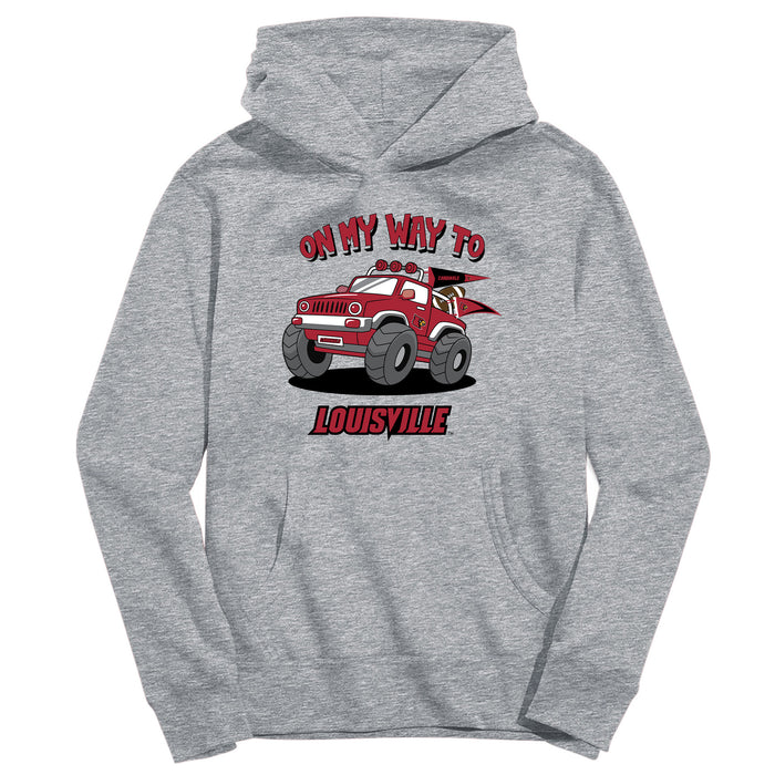 University of Louisville Cardinals On My Way Monster Truck Heather Grey Cotton Youth Hoodie