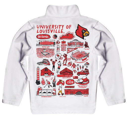 University of Louisville Cardinals Hand Sketched Vive La Fete Impressions Artwork White Boys Quarter Zip Pullover V1 - Vive La Fête - Online Apparel Store