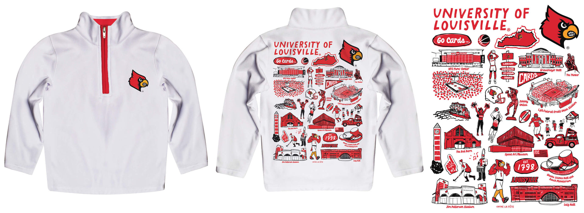 University of Louisville Cardinals Hand Sketched Vive La Fete Impressions Artwork White Boys Quarter Zip Pullover V1 - Vive La Fête - Online Apparel Store