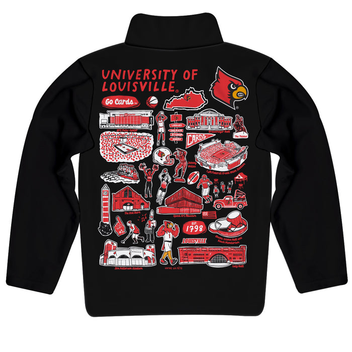 University of Louisville Cardinals Hand Sketched Vive La Fete Impressions Artwork Black Boys Quarter Zip Pullover V1 - Vive La Fête - Online Apparel Store