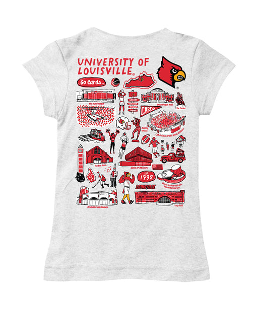 University of Louisville Cardinals Hand Sketched Vive La Fete Impressions Artwork White Girls Cotton Short Sleeve Tee - Vive La Fête - Online Apparel Store