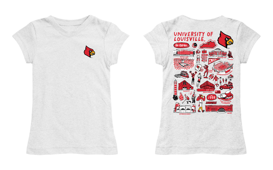 University of Louisville Cardinals Hand Sketched Vive La Fete Impressions Artwork White Girls Cotton Short Sleeve Tee - Vive La Fête - Online Apparel Store