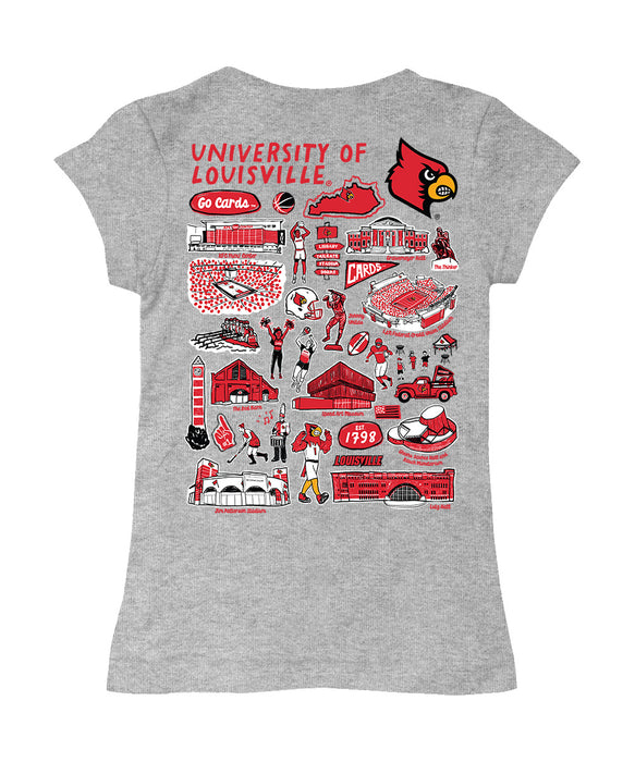 University of Louisville Cardinals Hand Sketched Vive La Fete Impressions Artwork Grey Girls Cotton Short Sleeve Tee - Vive La Fête - Online Apparel Store