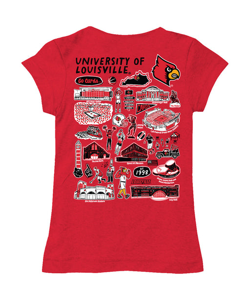 University of Louisville Cardinals Hand Sketched Vive La Fete Impressions Artwork Red Girls Cotton Short Sleeve Tee - Vive La Fête - Online Apparel Store