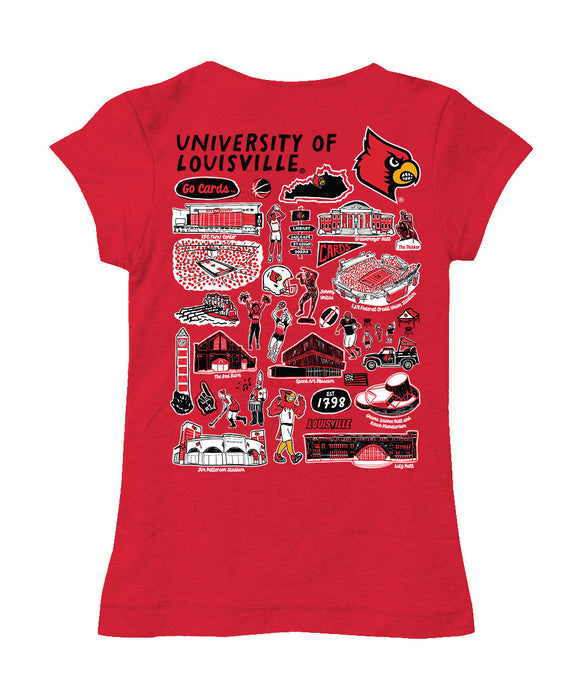 University of Louisville Cardinals Hand Sketched Vive La Fete Impressions Artwork Red Girls Cotton Short Sleeve Tee - Vive La Fête - Online Apparel Store