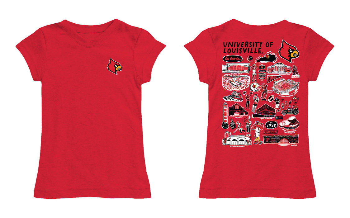 University of Louisville Cardinals Hand Sketched Vive La Fete Impressions Artwork Red Girls Cotton Short Sleeve Tee - Vive La Fête - Online Apparel Store