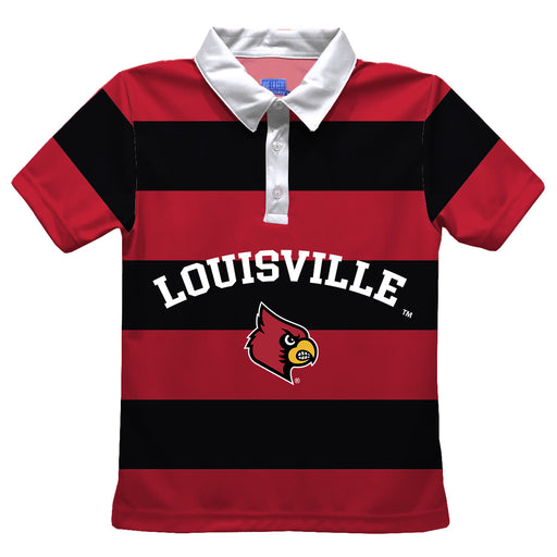 University of Louisville Cardinals Stripes Short Sleeve Polo Box Shirt Red and Black - Vive La Fête - Online Apparel Store