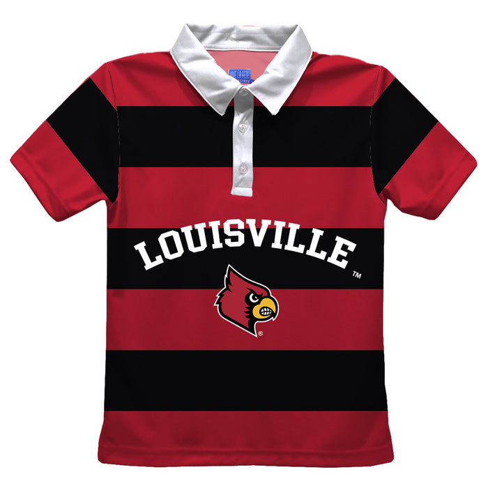 University of Louisville Cardinals Stripes Short Sleeve Polo Box Shirt Red and Black - Vive La Fête - Online Apparel Store