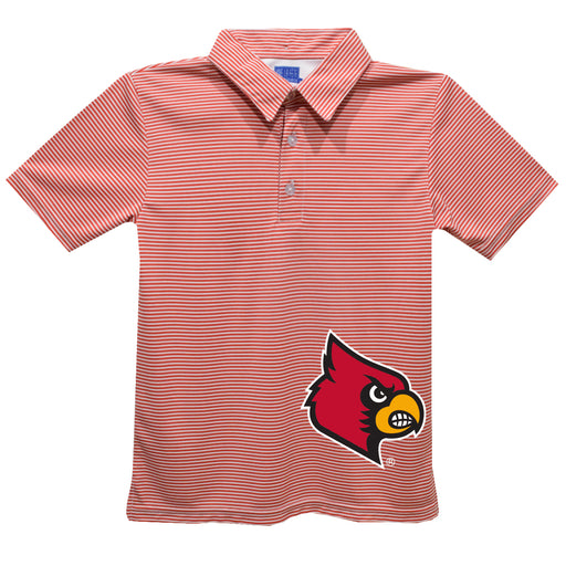 University of Louisville Cardinals Stripes Short Sleeve Polo Box Shirt Red Cardinal