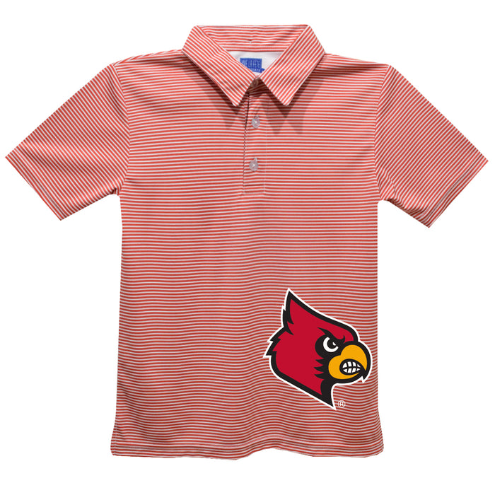 University of Louisville Cardinals Stripes Short Sleeve Polo Box Shirt Red Cardinal
