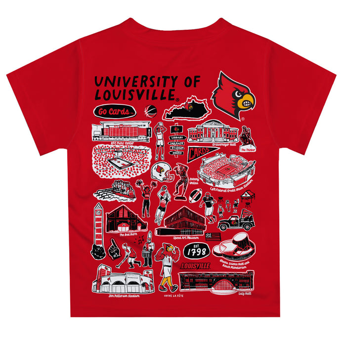 University of Louisville Cardinals Hand Sketched Vive La Fete Impressions Artwork Boys Red Short Sleeve Tee Shirt