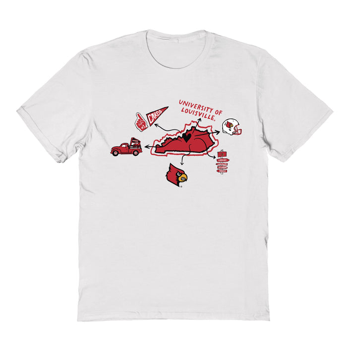 University of Louisville Cardinals Hand Sketched Vive La Fete Impressions Icones Kids White T-shirt