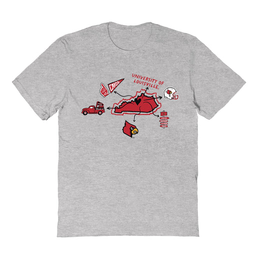 University of Louisville Cardinals Hand Sketched Vive La Fete Impressions Icones Kids Grey T-shirt