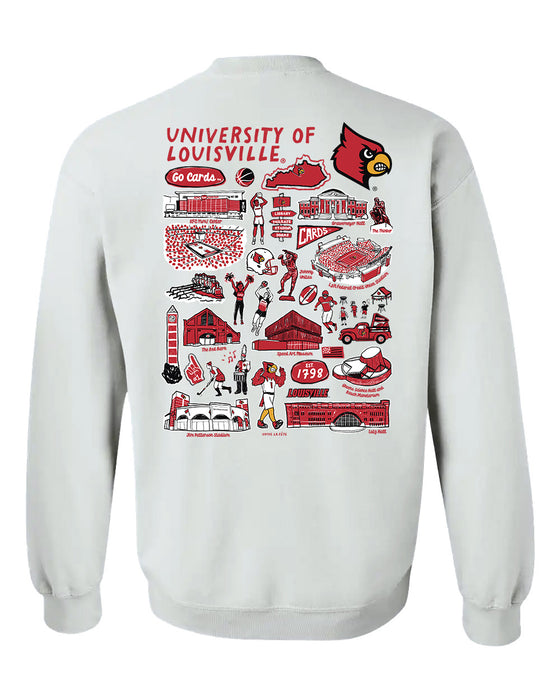 University of Louisville Cardinals Hand Sketched Artwork Red Crewneck Sweatshirt for Women - Vive La Fête - Online Apparel Store