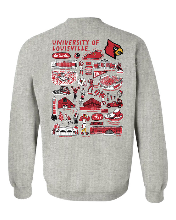 University of Louisville Cardinals Hand Sketched Artwork Red Crewneck Sweatshirt for Women - Vive La Fête - Online Apparel Store