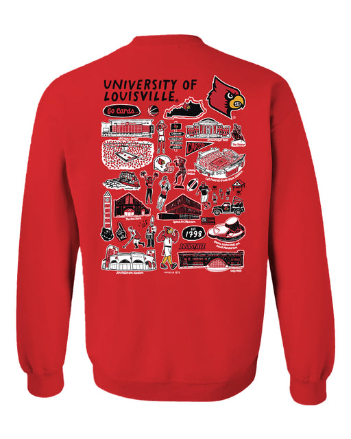 University of Louisville Cardinals Hand Sketched Artwork Red Crewneck Sweatshirt for Women - Vive La Fête - Online Apparel Store