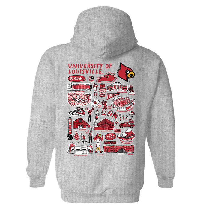 University of Louisville Cardinals Hand Sketched Artwork Cotton Fleece Women Hoodie - Vive La Fête - Online Apparel Store