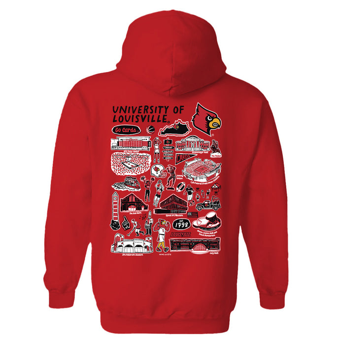 University of Louisville Cardinals Hand Sketched Artwork Cotton Fleece Women Hoodie - Vive La Fête - Online Apparel Store