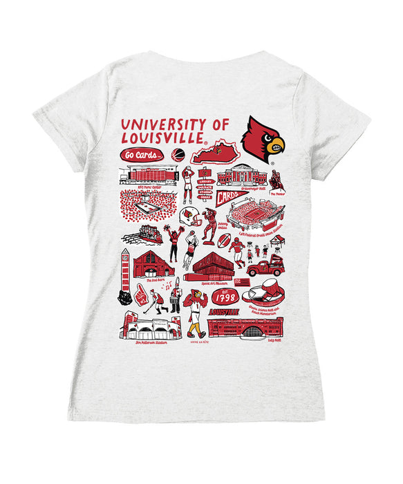 University of Louisville Cardinals Hand Sketched Vive La Fete Impressions Artwork Red Women Cotton V-Neck Tshirt