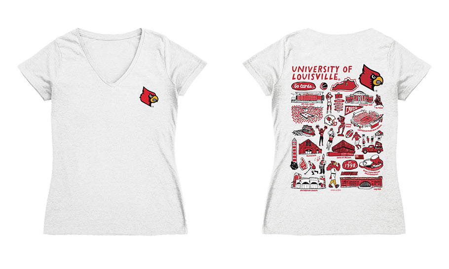 University of Louisville Cardinals Hand Sketched Vive La Fete Impressions Artwork Red Women Cotton V-Neck Tshirt