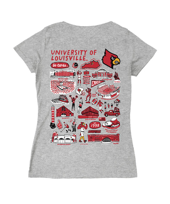 University of Louisville Cardinals Hand Sketched Vive La Fete Impressions Artwork Red Women Cotton V-Neck Tshirt