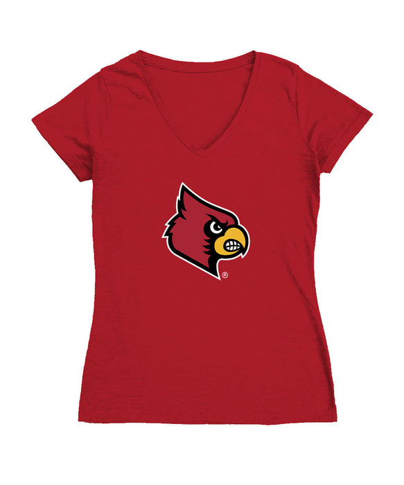 Louisville Cardinals Women's V-neck Fitted Cotton T-Shirt Red