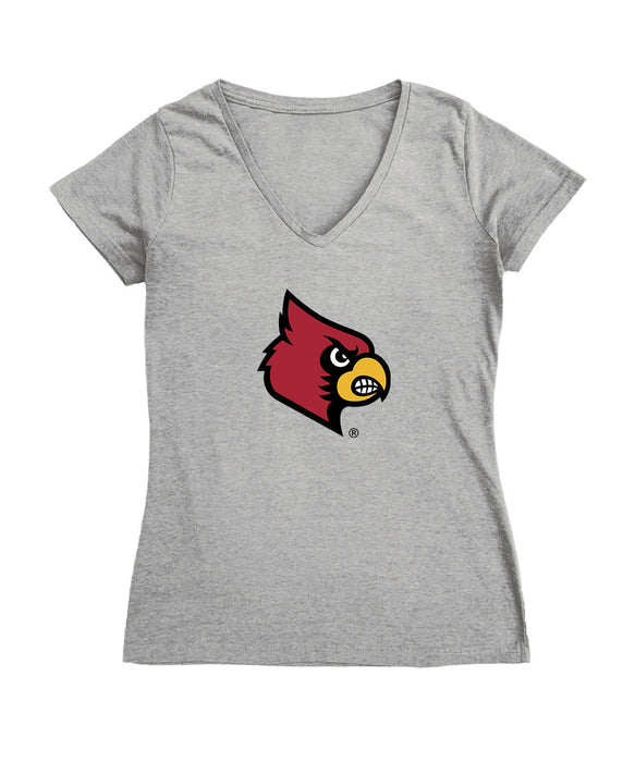 Louisville Cardinals Women's V-neck Fitted Cotton T-Shirt Grey