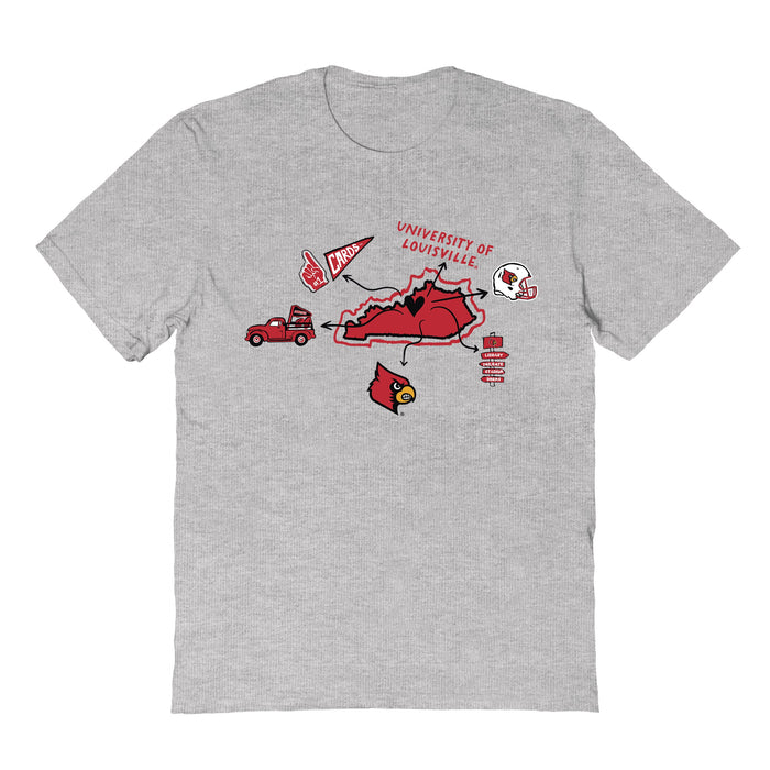 University of Louisville Cardinals Hand Sketched Vive La Fete Impressions Icones Grey T-shirt for Women