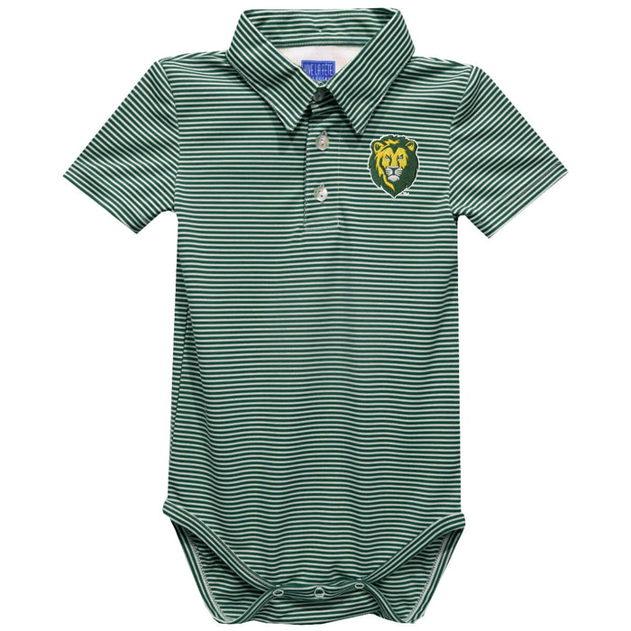 Southeastern Louisiana Lions Embroidered Hunter Green Stripe Knit Boys Polo Bodysuit