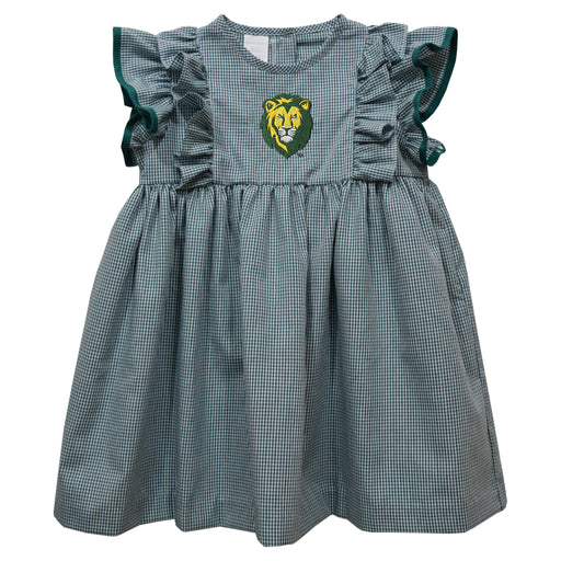 Southeastern Louisiana Lions Embroidered Hunter Green Gingham Ruffle Dress