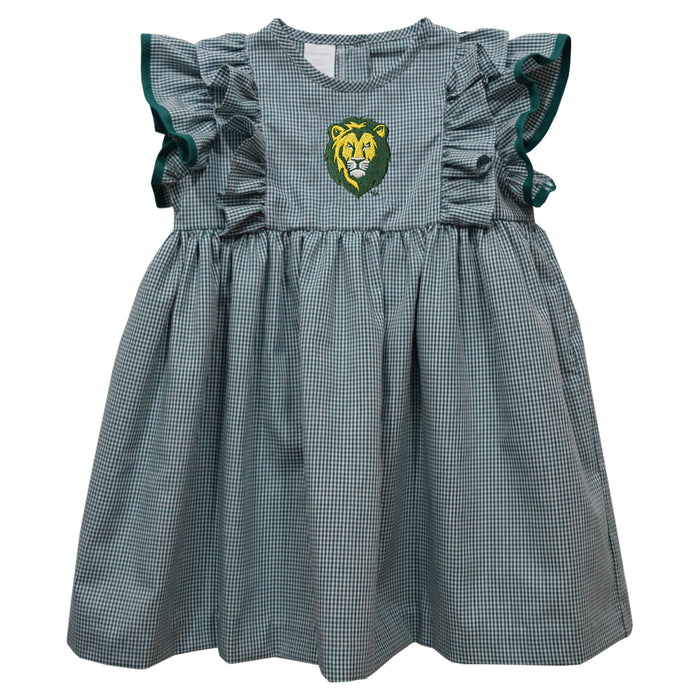 Southeastern Louisiana Lions Embroidered Hunter Green Gingham Ruffle Dress