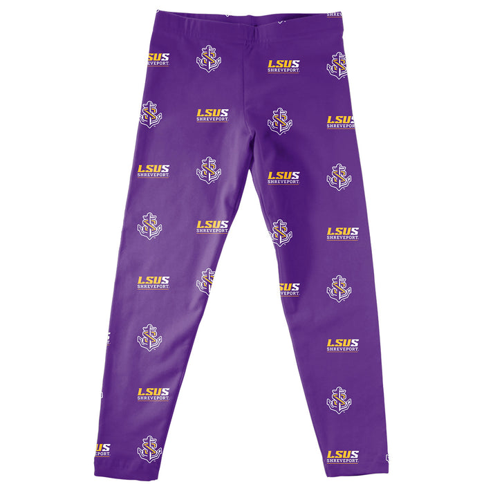 LSU Shreveport Pilots Vive La Fete Girls Game Day All Over Two Logos Elastic Waist Classic Play Purple Leggings Tights