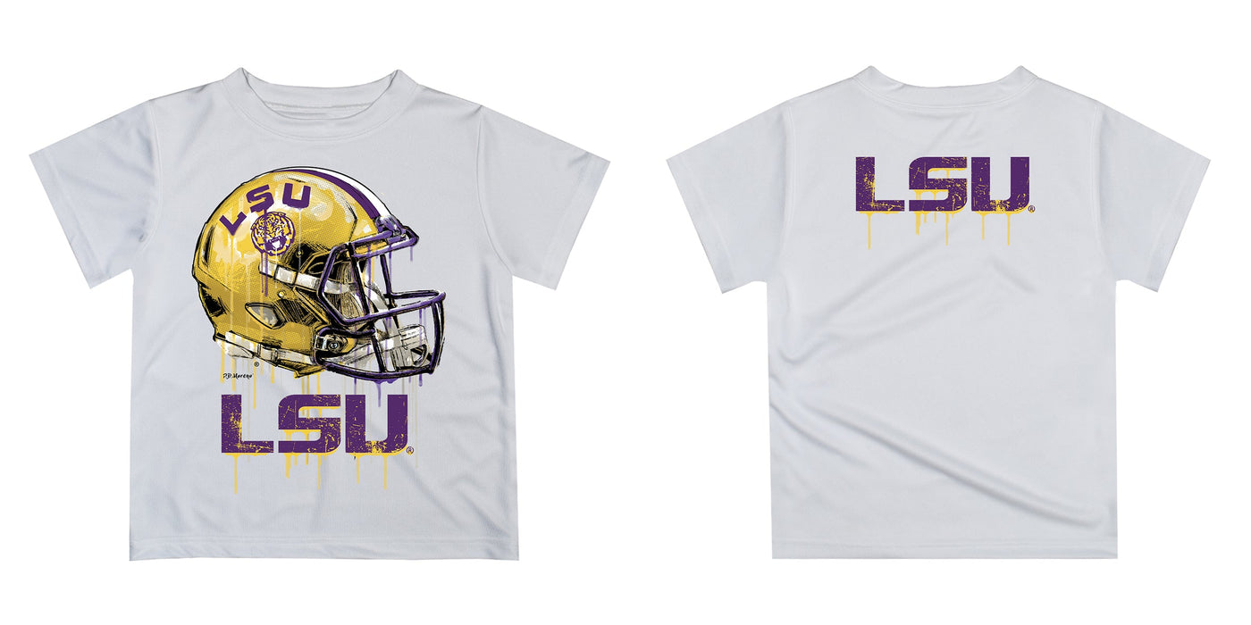 Louisiana State Tigers Original Dripping Football Helmet White T-Shirt by Vive La Fete - Vive La Fête - Online Apparel Store